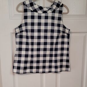 Talbots Navy and White Checkered Blouse